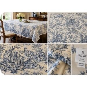 Le Telerie Toscane Blue Toile de Jouy Italian Tablecloth 70"x90" Pastoral Farm